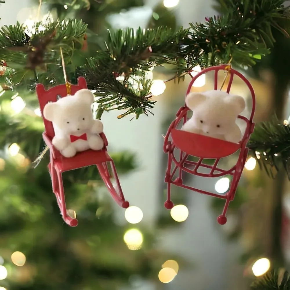 Avon Flocked Teddy Bear Ornament‎ Lot x 2 Red Metal Rocking Chair High Chair.